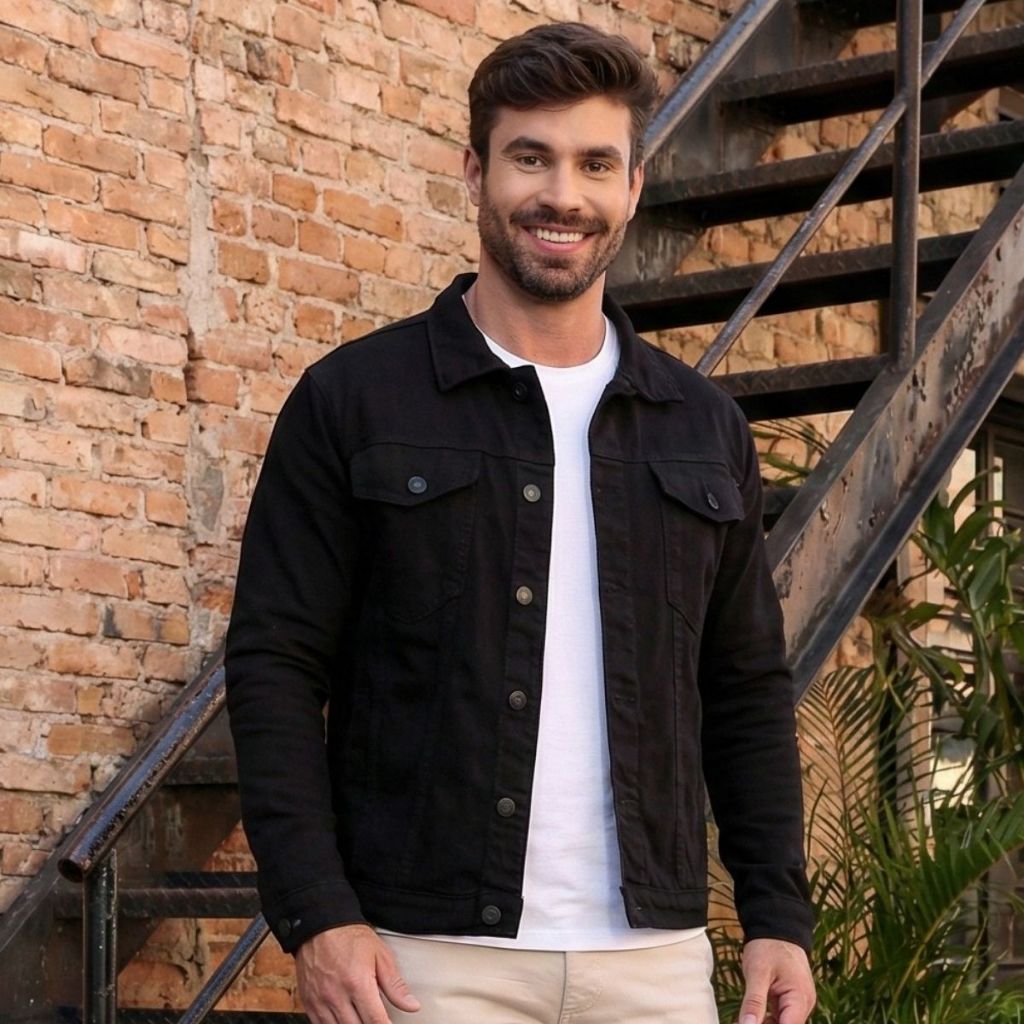 Jaqueta Sarja Masculina Jeans Slim Cores Clássicas com Bolso Tecido Premium Casual