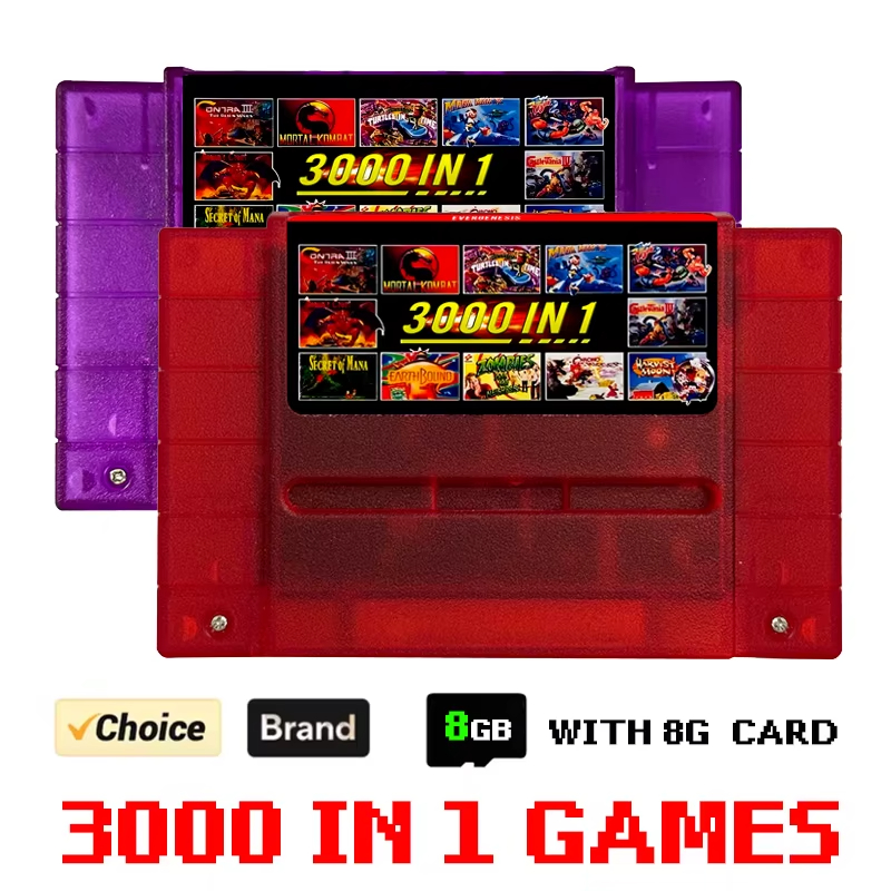 Overdrive Cartucho Fita K7 Super Nintendo 3000 em 1 + Cartão 8GB | Reviva os Clássicos do SNES! Pronta Entrega