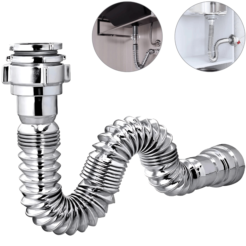 Sifão Cromado Extensivo Universal Sanfonado Ajustável para Lavatório, Pia, Tanque, Cuba - Delflex