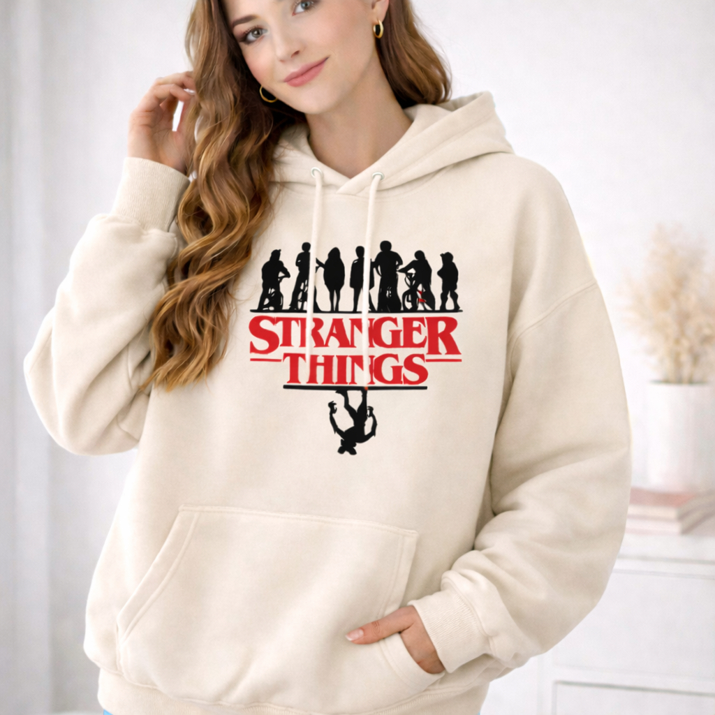 Moletom Canguro Com Capuz Estampa Stranger Things Moda Geek