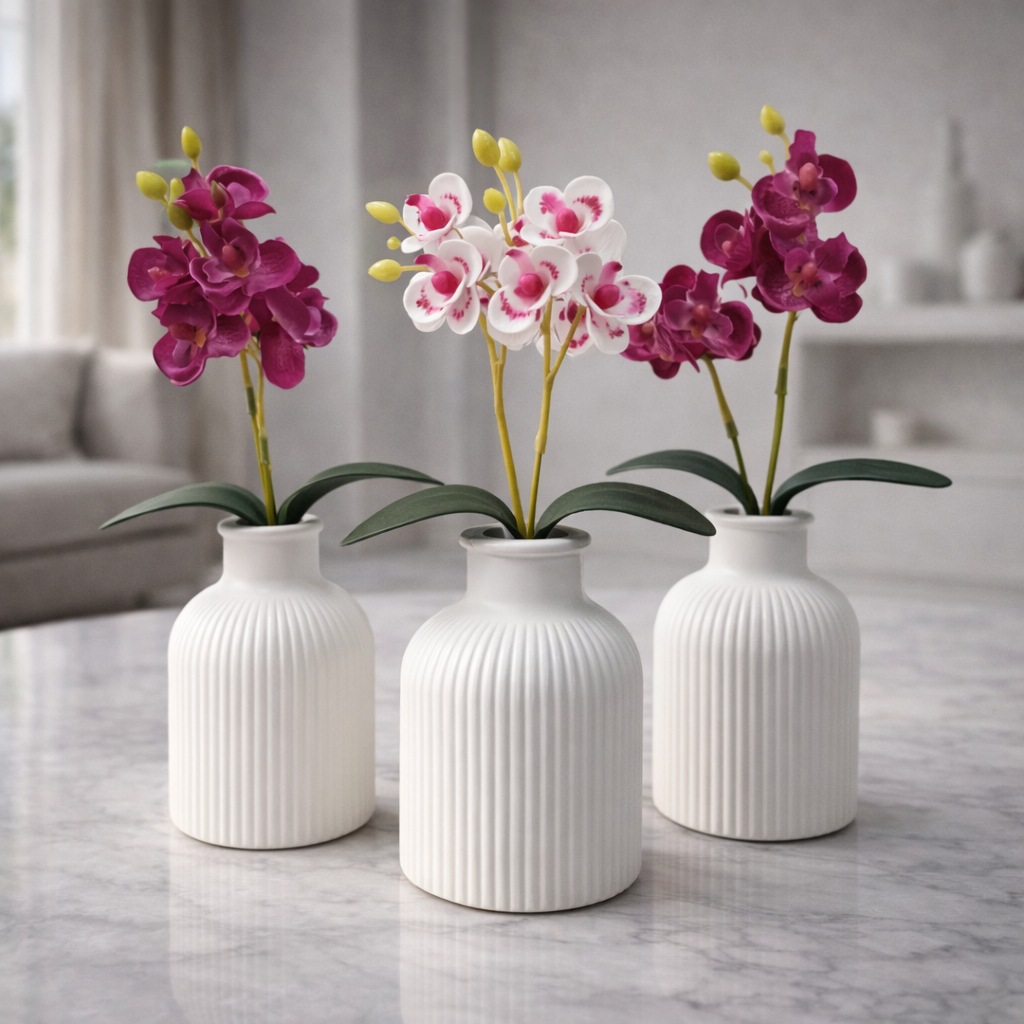 Vasos Decorativos com Orquídea Artificial em Gesso Cerâmico Branco para Sala, Escritório, Casa, Apartamento Decoração em Oferta na Shopee