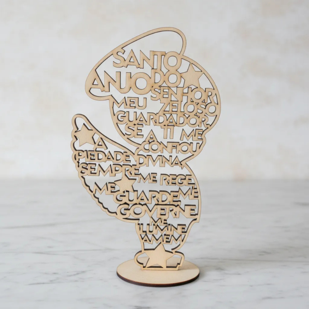 Kit 5 Topos De Mesa Oração Santo Anjo Em MDF Anjinho Decorativo