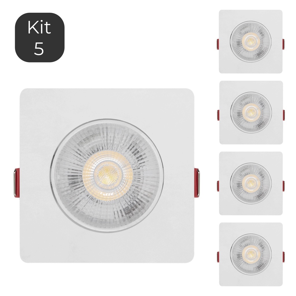 Kit C/5 Spot Led 5w Direcionável Embutir Quadrado Teto Sanca BF/BQ em Oferta na Shopee