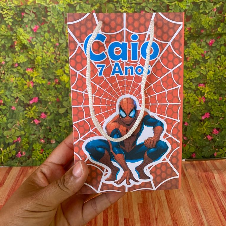 Sacolinha Surpresa - Homem Aranha - Qualquer tema - Sacola Lembrancinha - Personalizados Aniversario Festa