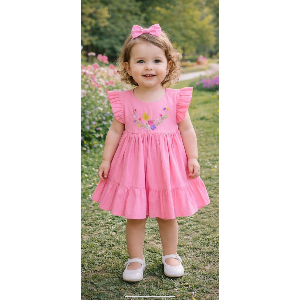 Vestido Infantil Bordado 100% algodao Com Lacinho em Oferta na Shopee