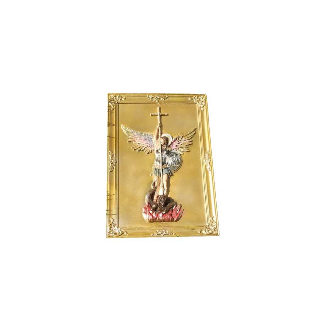 Quadro São Miguel Arcanjo 30cm Gesso Decorativo Religioso Parede Estátua Católica Proteção Altar Presente Fé