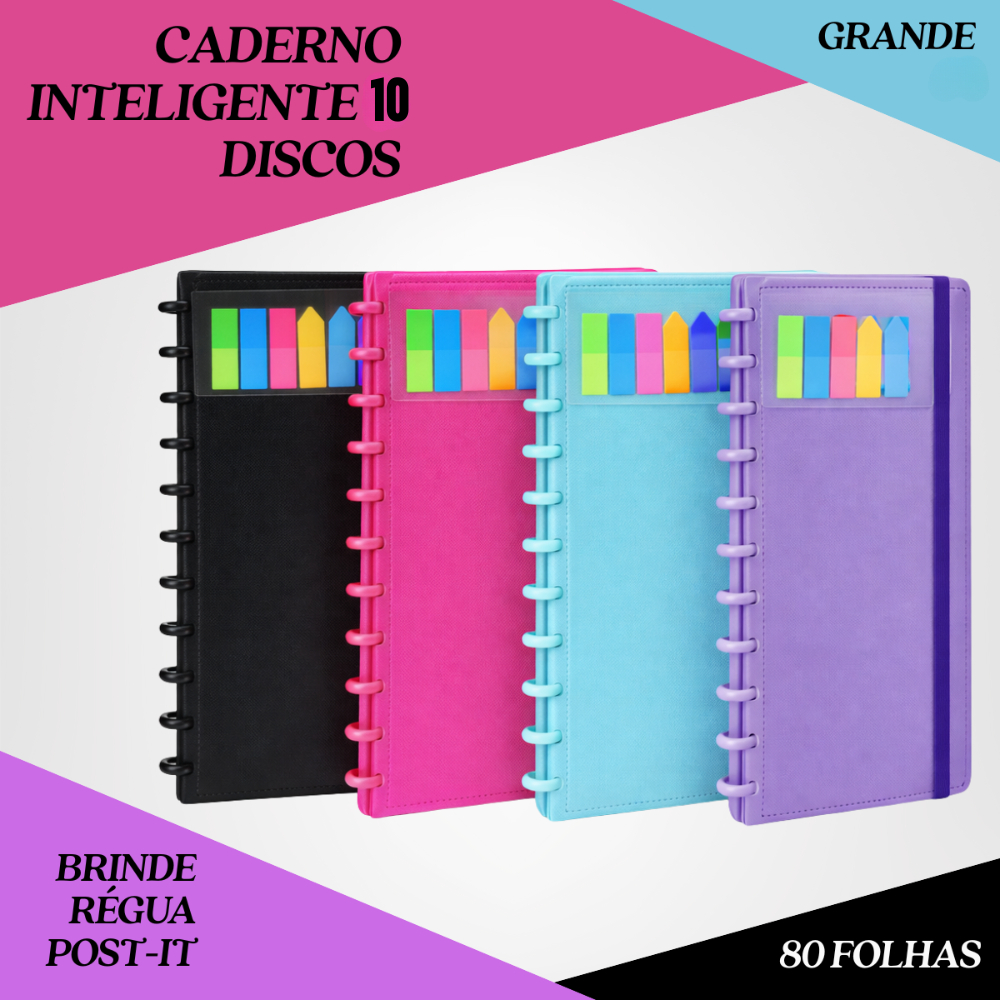 Caderno Discos Inteligente B5 Grande Capa Dura refil 80 Folha Pautada Escolar Planner  kit 1 2 3 em Oferta na Shopee