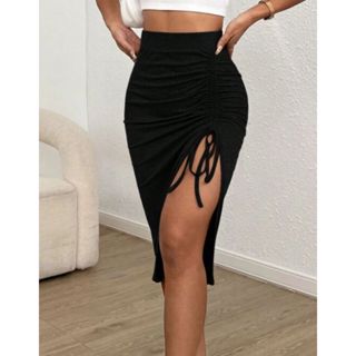 Saia mídi puxe fenda tendência moda feminina gring em Oferta na Shopee