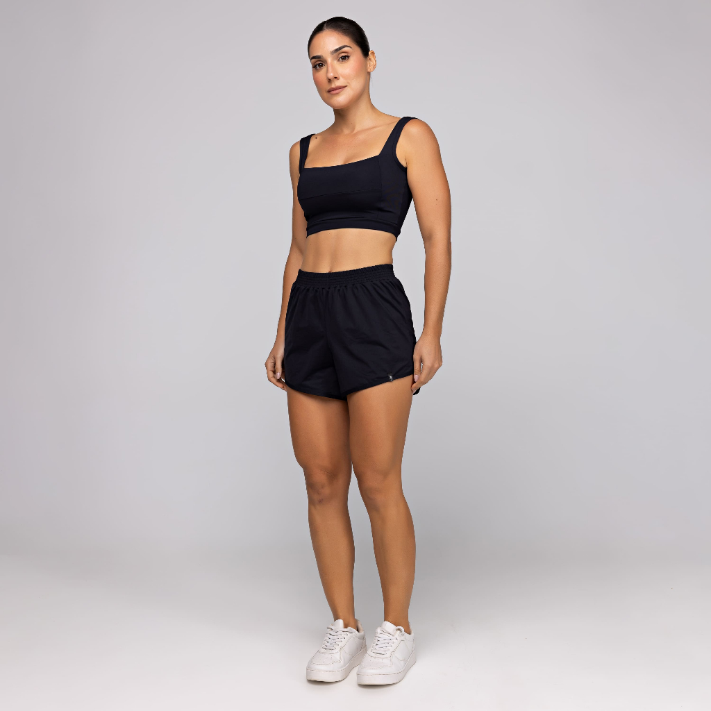 Conjunto Fitness Feminino Academia Top Alta Sustentação e Short Duplo Soltinho com Bolso