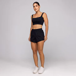 Conjunto Fitness Feminino Academia Top Alta Sustentação e Short Duplo Soltinho com Bolso