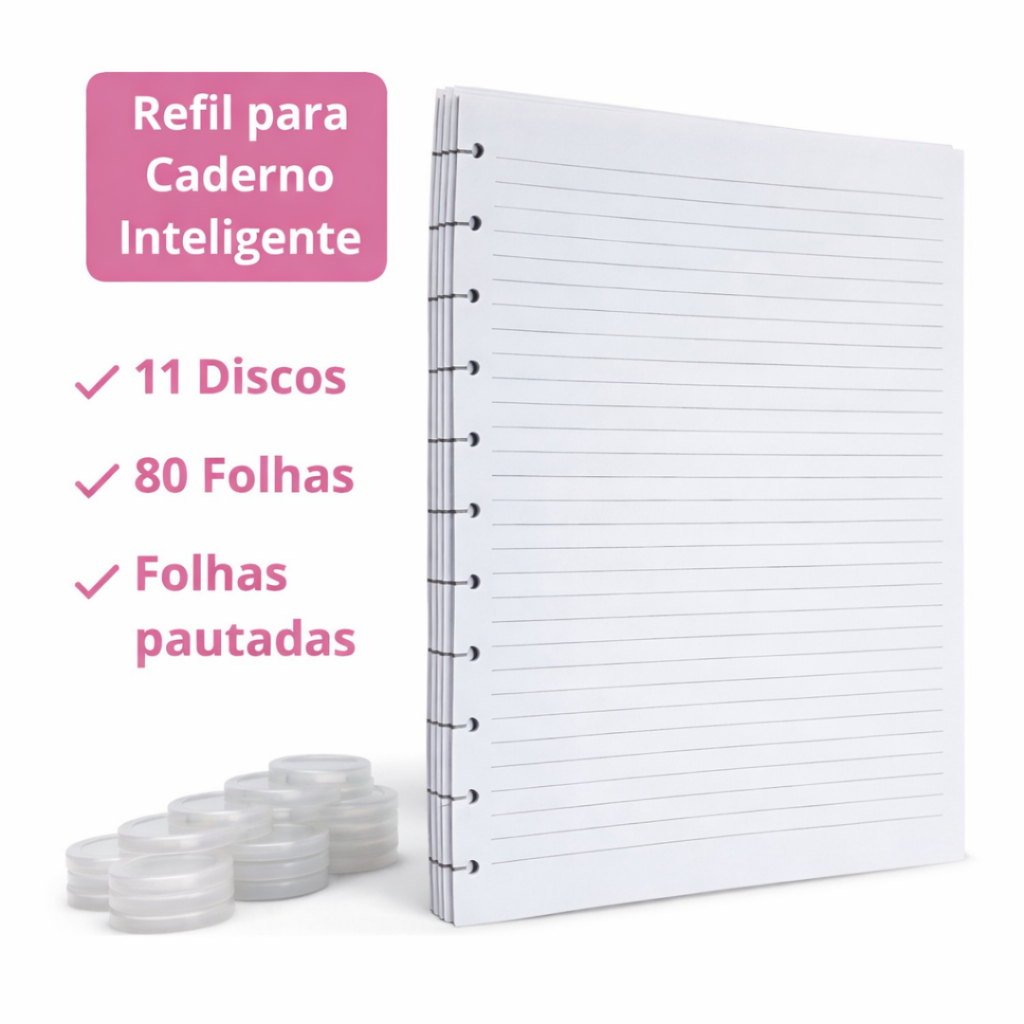 Refil para Caderno Inteligente 11 Discos - 80 Folhas Caderno Inteligente