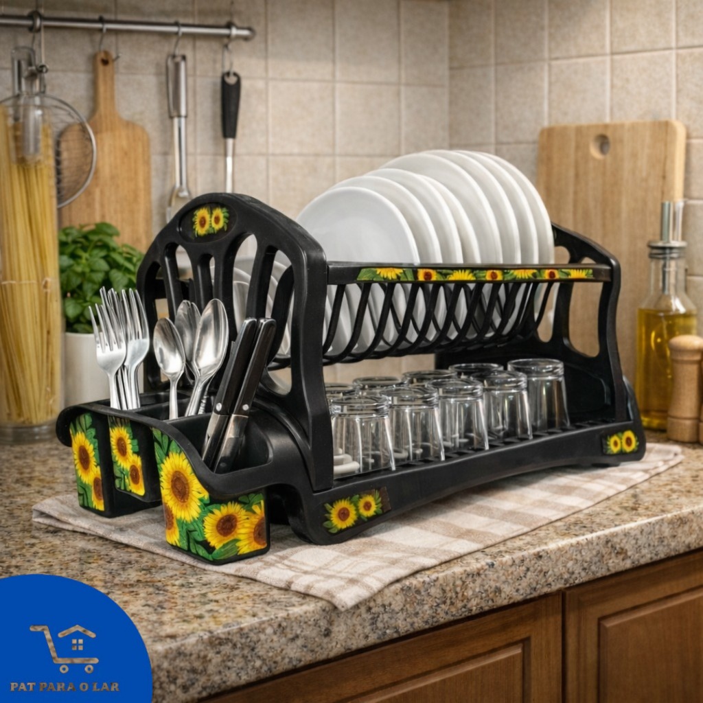 Organizador Escorredor Preto Decoração Natal Pia Cozinha Duplo Louça Talher Xicara Pote Copo Vasilha em Oferta na Shopee