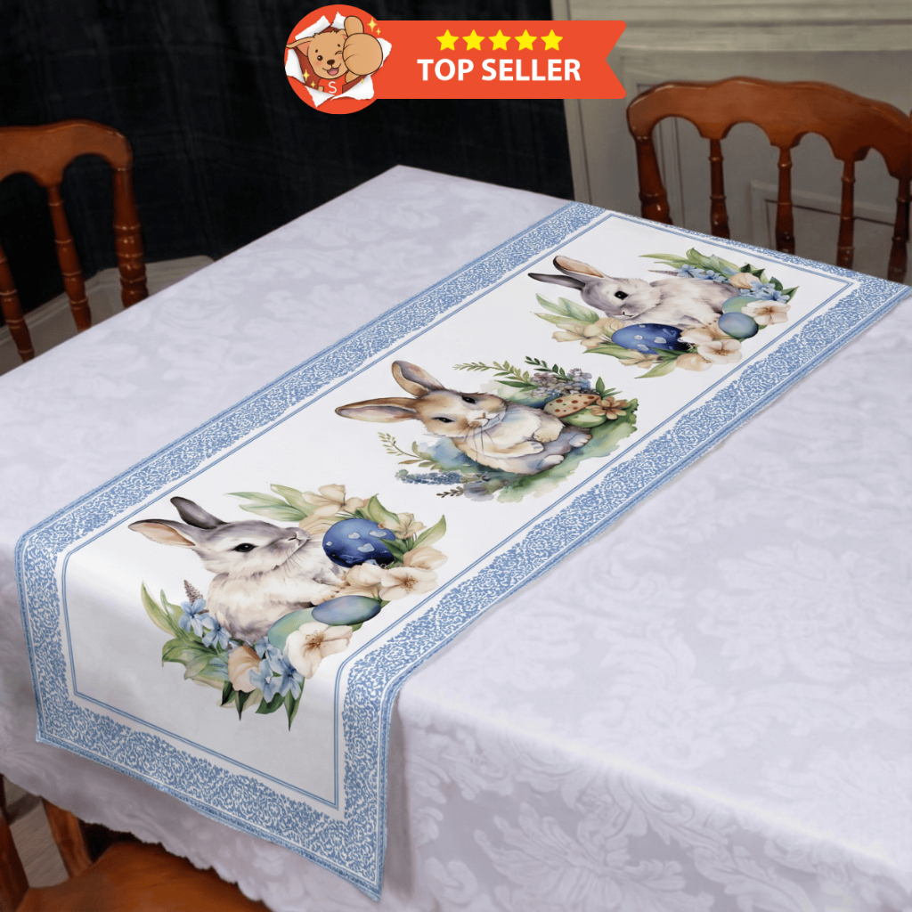 Toalha de Mesa Jantar 4 Lugares Jacquard Com Caminho de Mesa Decoração Mesa Posta de Pascoa