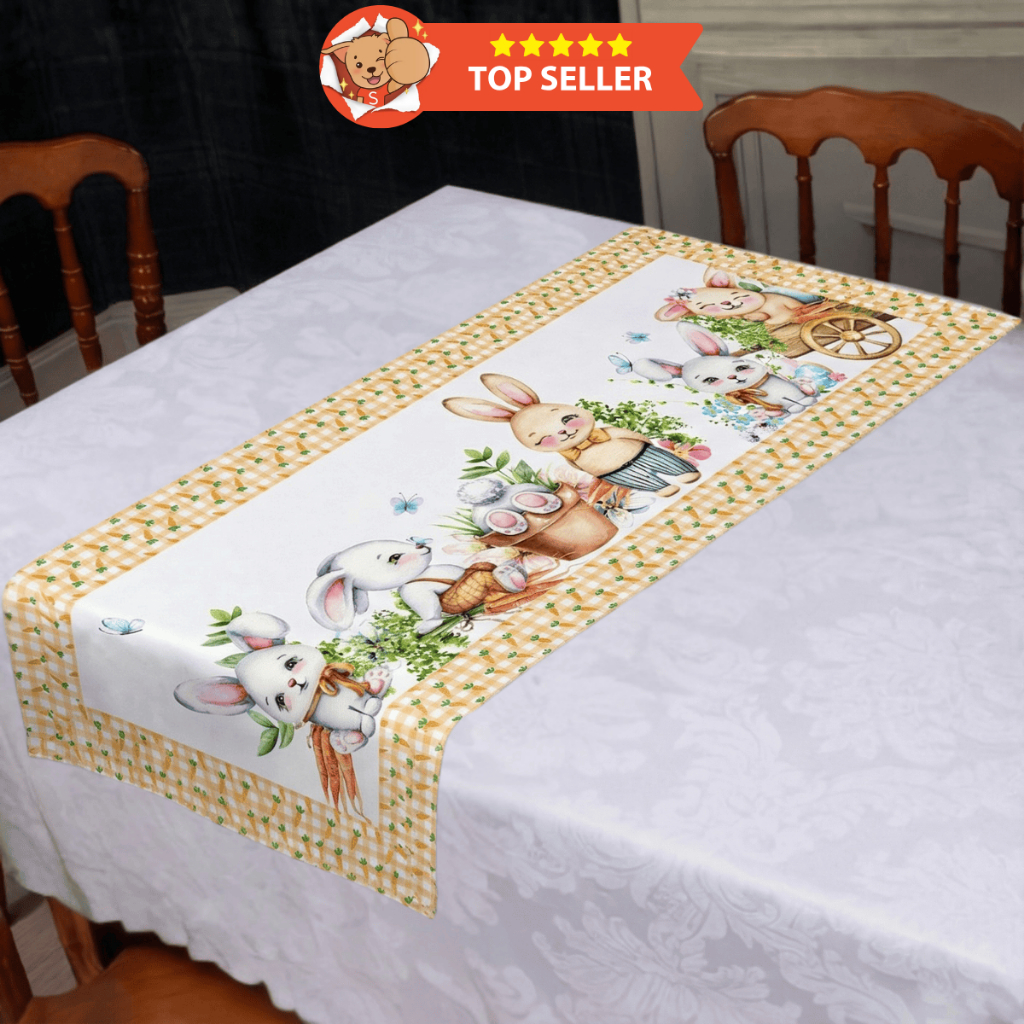 Toalha de Mesa 4 Lugares Mesa de Jantar Quadrada Jacquard Decoração Páscoa C/ Trilho Caminho de Mesa