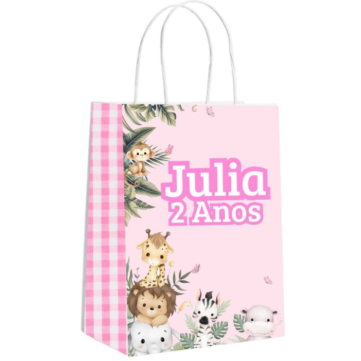 Sacolinha Surpresa - Safari rosa - Qualquer tema - Sacola Lembrancinha - Personalizados Aniversario Festa