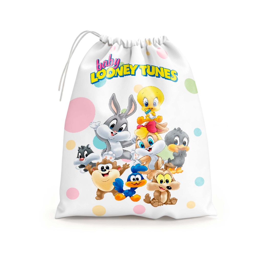 Saquinho Surpresa 16x22 Lembrancinha Baby L00NEY TONES Tema Infantil Unissex Tecido Oxford Novidade