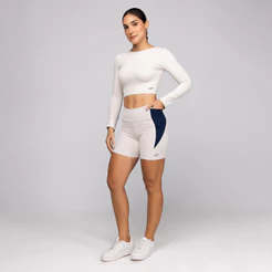 Conjunto Fitness Feminino Academia Top Manga Comprida Costas Aberta e Short com Bolso Frame