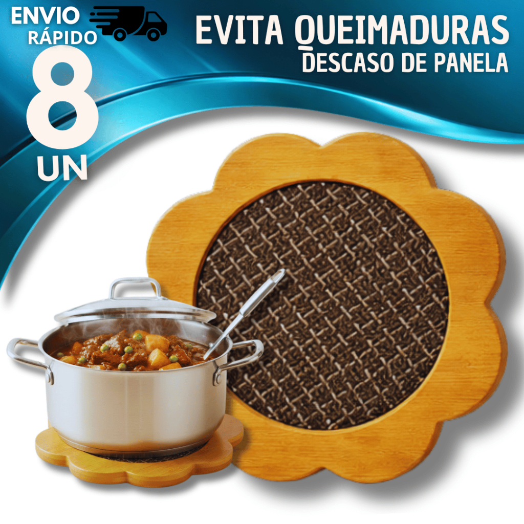 Combo 8 Descanso de Panela MDF Cozinha Alta Temperatura Protetor Mesa Madeira Utilidades domestica