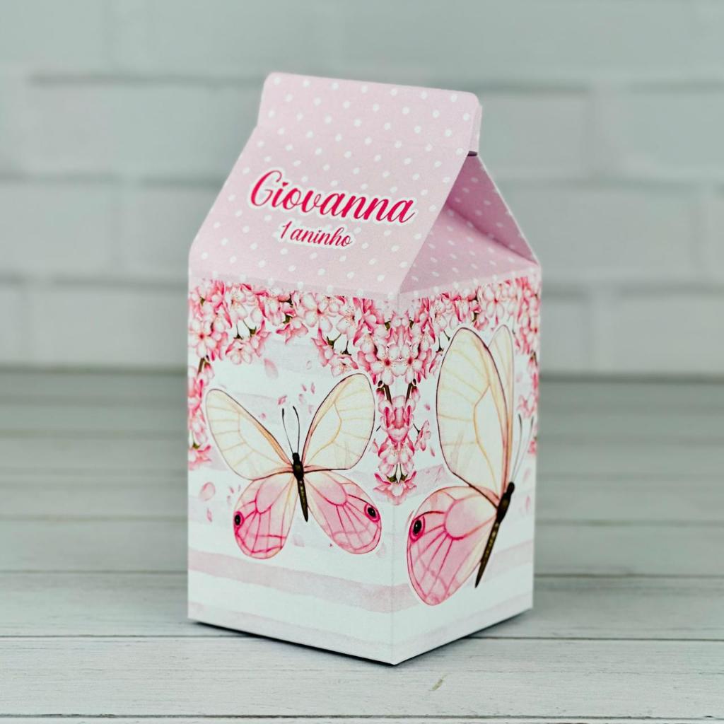 Caixinha Borboleta Rosa | Caixa Milk Personalizada Com Nome | Mimos Aniversário Lembrancinhas Personalizados Kit Festa