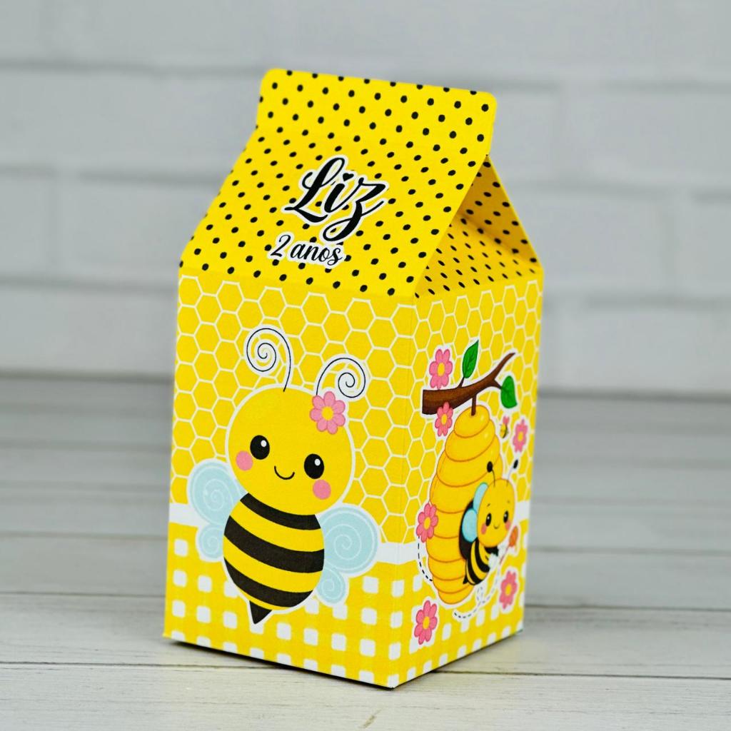 Caixinha Abelha Abelhinha | Caixa Milk Personalizada Com Nome | Mimos Aniversário Lembrancinhas Personalizados Kit Festa