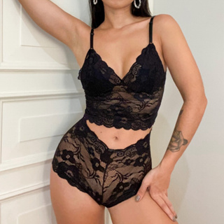 Conjunto de Lingerie Feminino de Renda Sensual Calcinha e Sutia sem Bojo Moda Intima em Oferta na Shopee