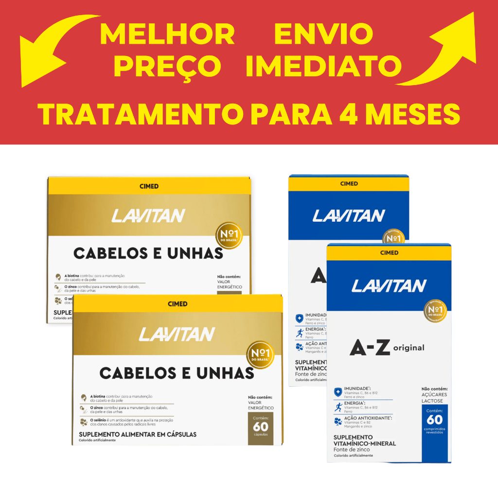 Kit 2 Lavitan Hair Cabelos e Unha com Biotina Cimed 60 Cápsulas + 2 Lavitan Hoemem com 60 Capsulas