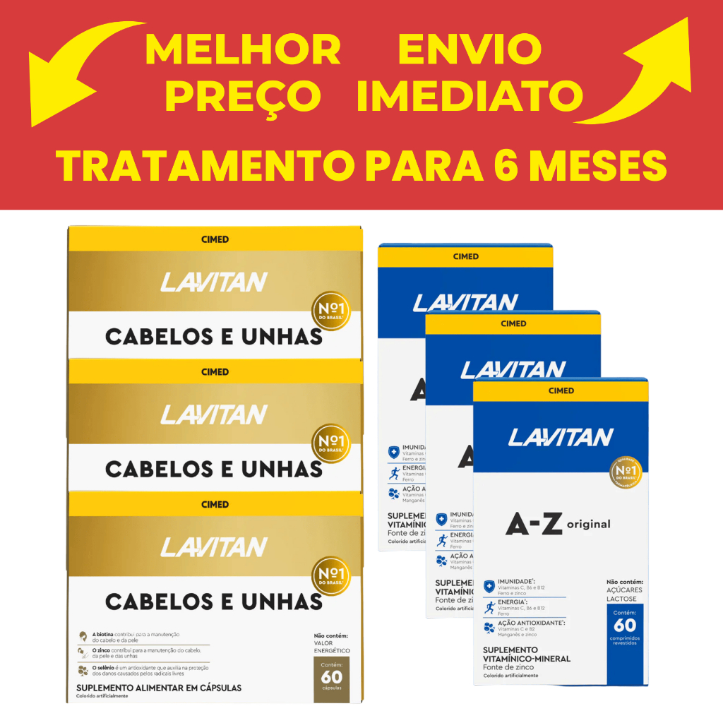 Kit com 3 Lavitan Cimed 60 Cpr + 3 Lavitan Hair Cabelos e Unha com Biotina 60 Cápsulas