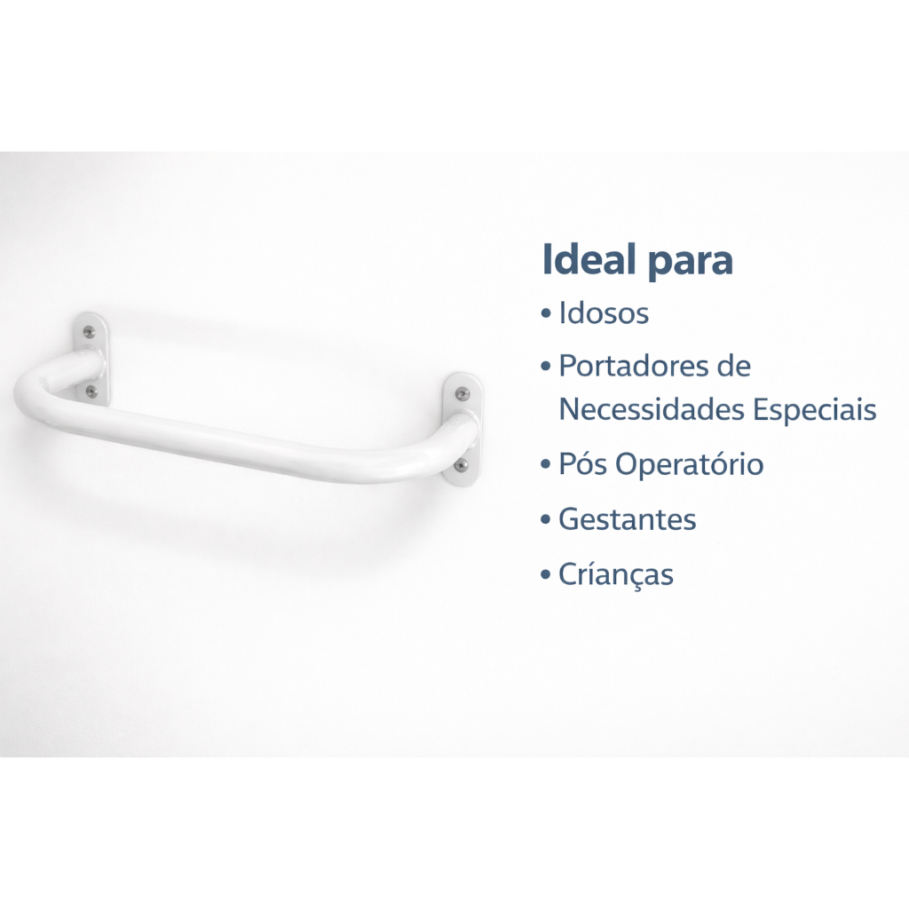 BARRA DE APOIO 40 CM EM AÇO BRANCO – MINI CORRIMÃO DE PAREDE / SUPORTE PARA APOIO