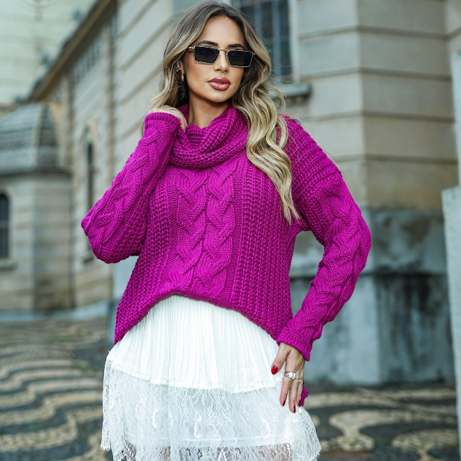 Blusa Tricô Tamanhos (P ao GG/ 38 ao 50) Feminina Gola Alta Grossa Lançamento Qualidade HL315