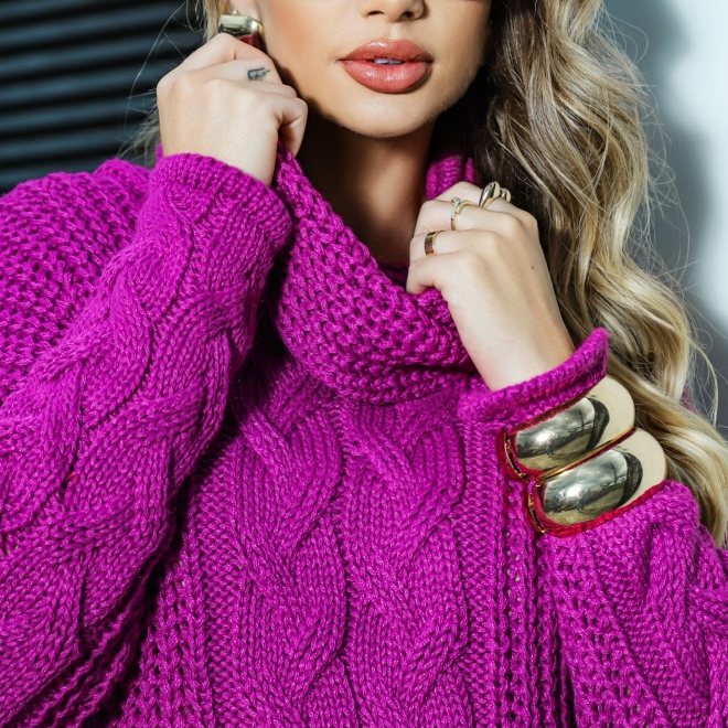 Detalhes do Blusa Trico Feminina Inverno Blogueira Gola Alta Grossa Elegante Qualidade Sofisticado HL315