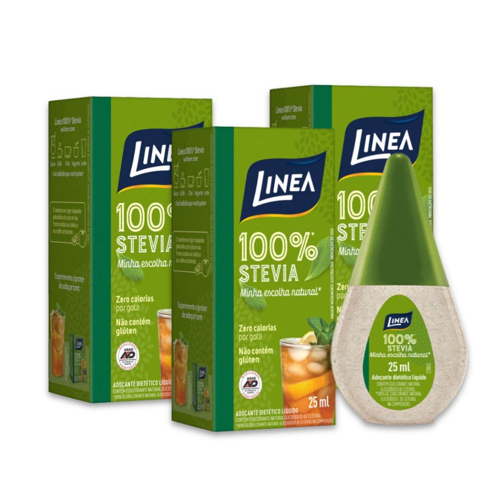 Kit 3un Adoçante Líquido Stevia Linea 25ml em Oferta na Shopee
