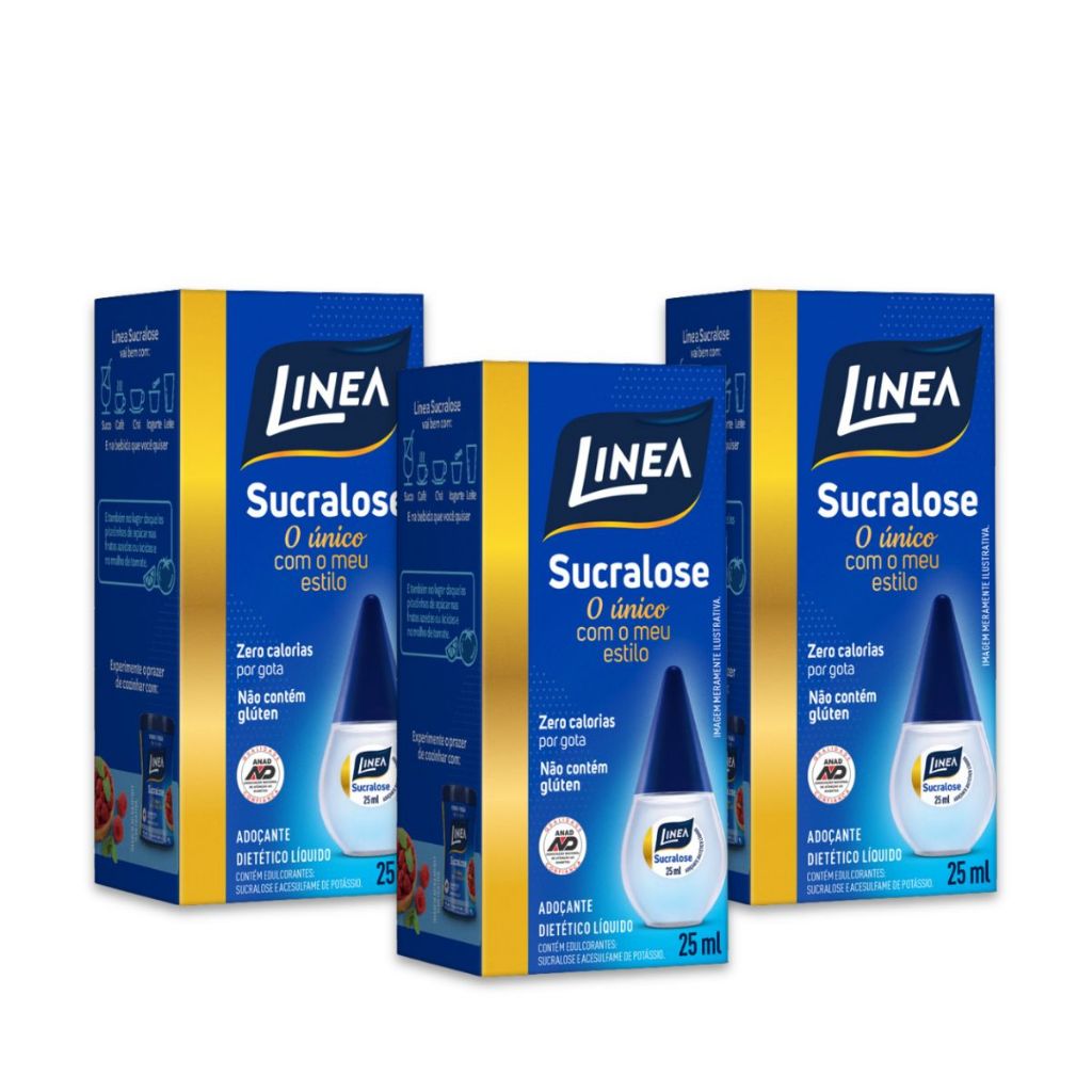 Kit 3un Adoçante Líquido Sucralose Linea 25ml