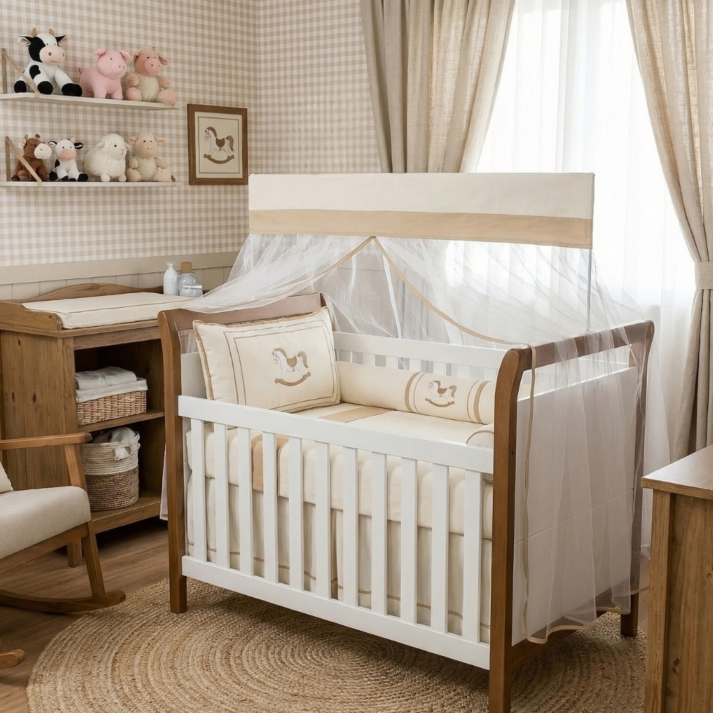 Kit Berço Completo  com Mosquiteiro Antialérgico Macio Menina Berço Americano