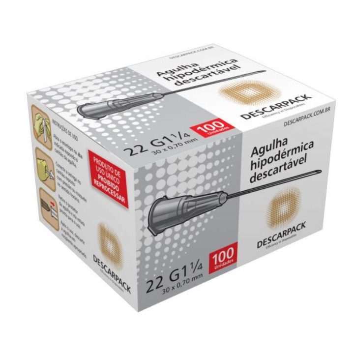 Agulha Descartável 22G 30 x 0,70 mm Descarpack