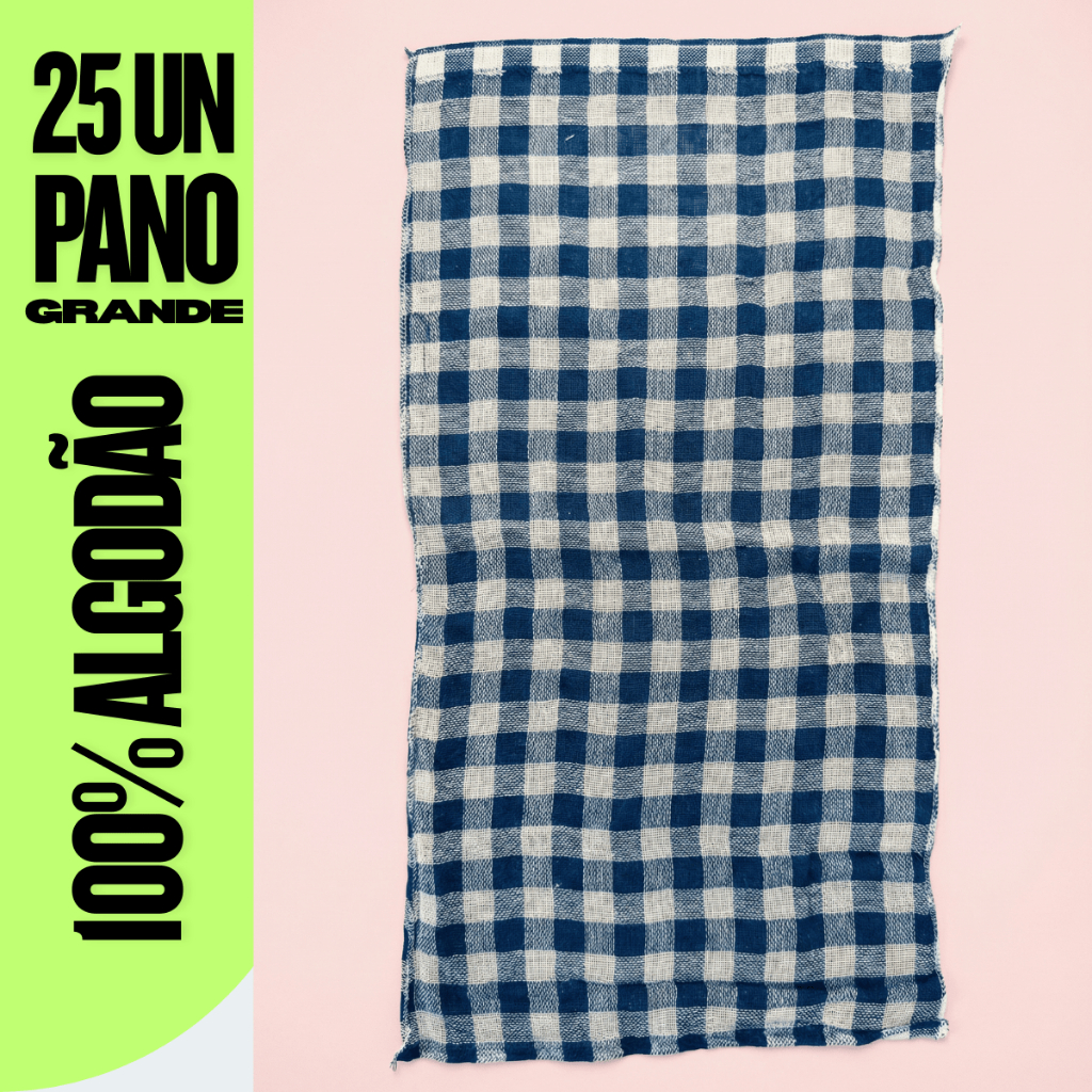 25 Panos de Chão Xadrez 70x45cm Extra Grande 100% Algodão | Overloque | Absorção Potente | Leve