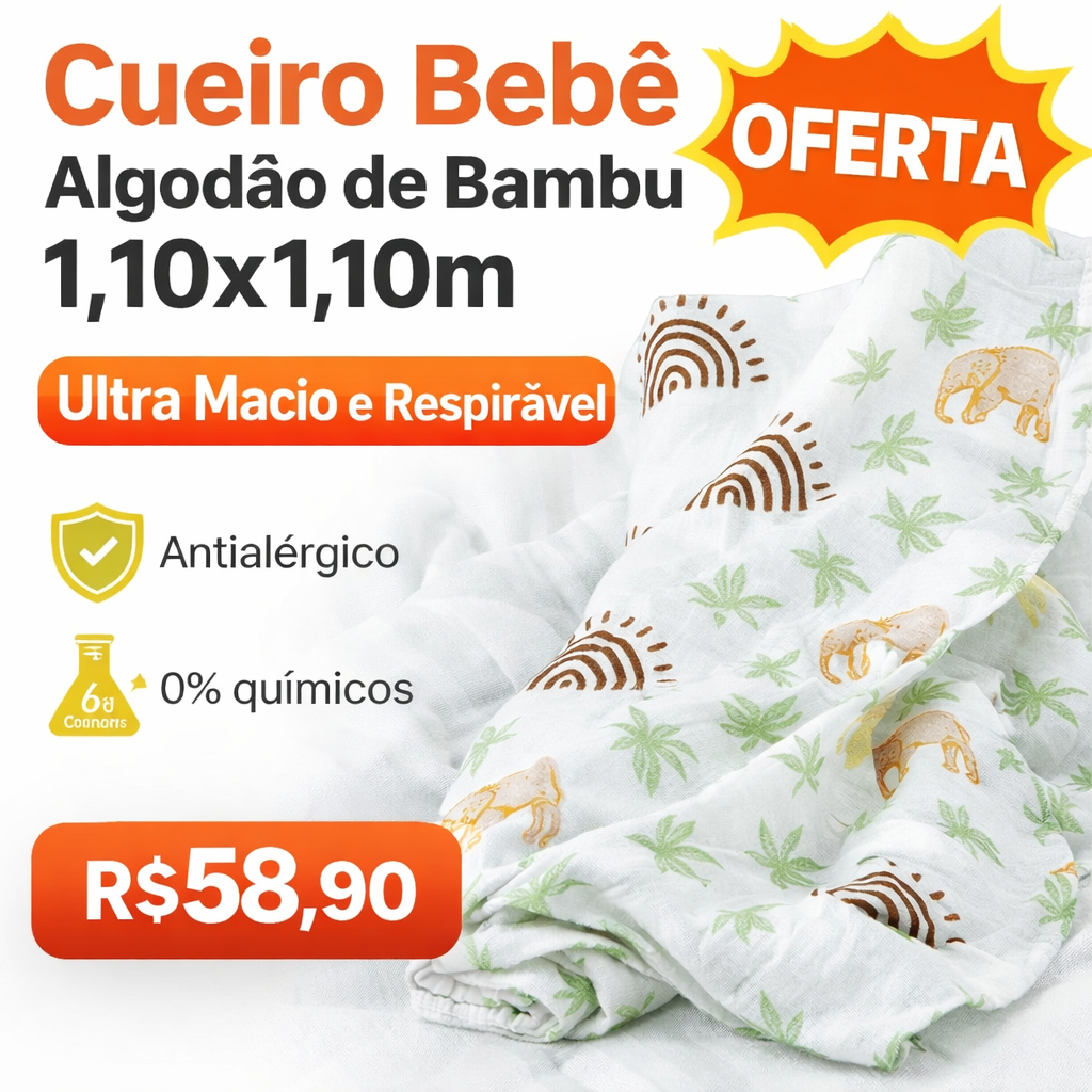 Cueiro Bebê Algodão de Bambu Extra grande Antialérgico Musselina 1,10x1,10m Ultra Macio e Respirável