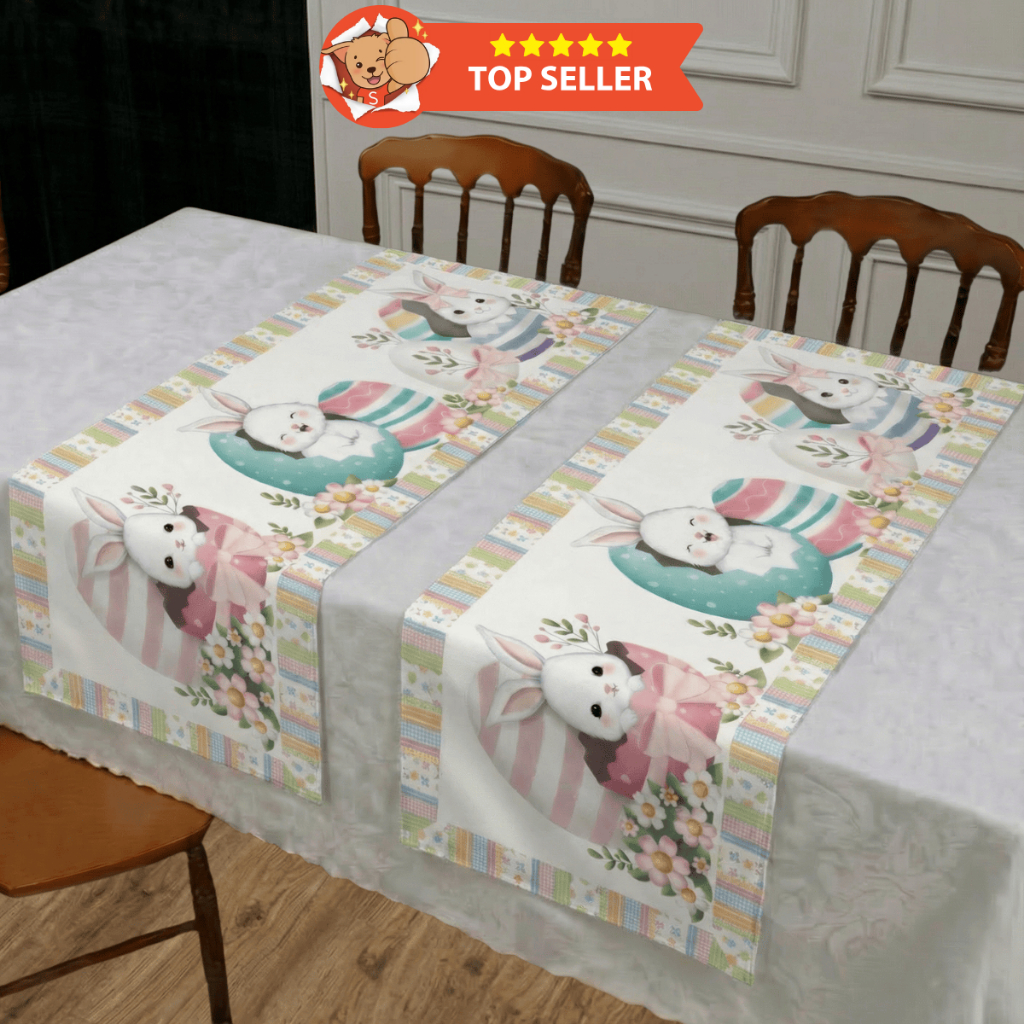 Toalha de Mesa Jantar 8 Lugares Jacquard com 2 Caminhos de Mesa Decoração Mesa Posta Páscoa