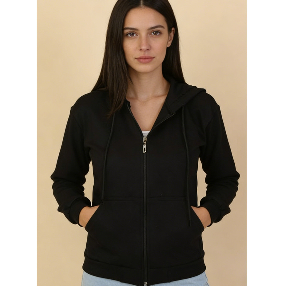 Casaco Moletom Feminino com Zíper e Capuz Plus Size | Liso, Confortável e Casual em Oferta na Shopee