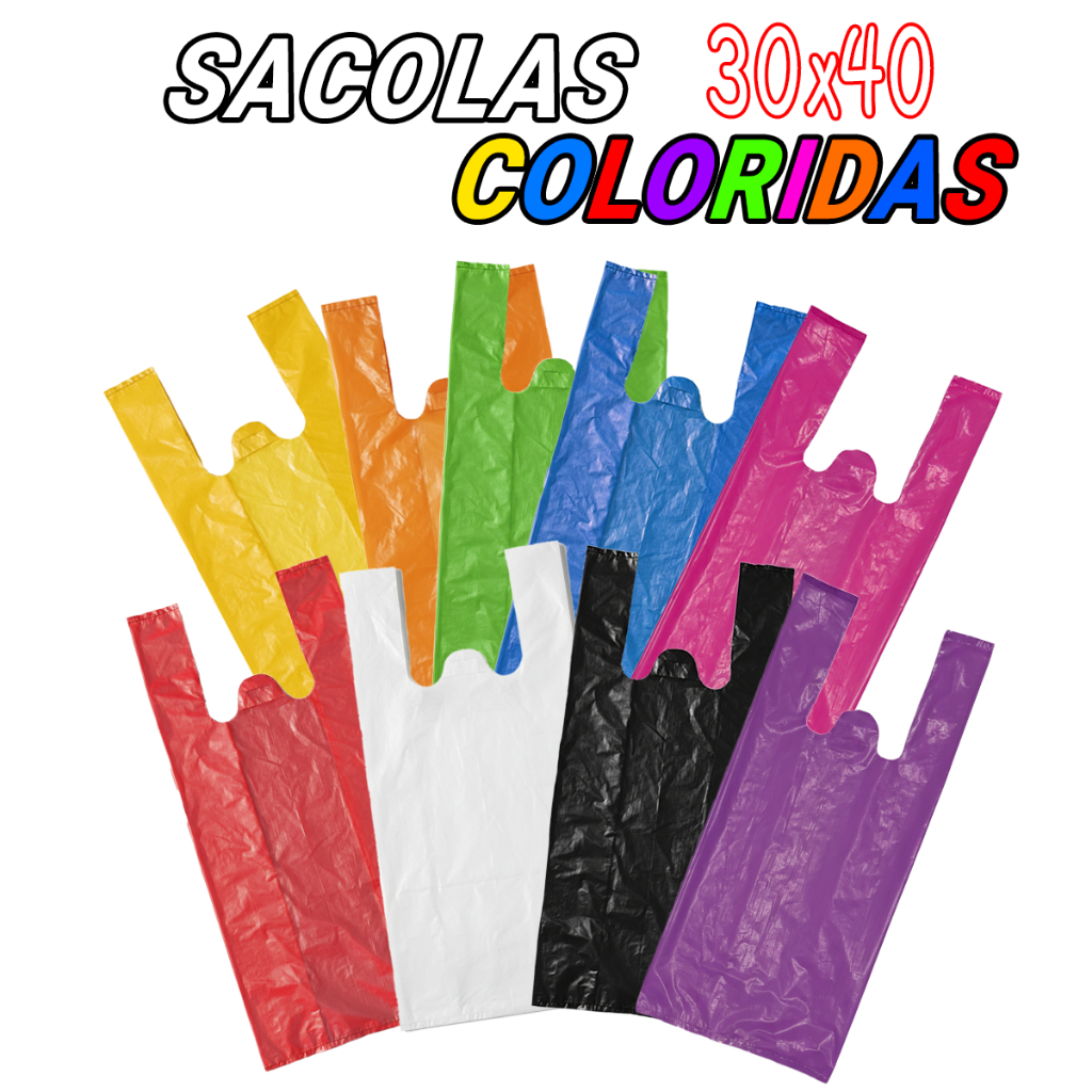 Sacolas Plásticas Alça Camiseta 30x40 Pacote 100 unidades p/ Mercado Adega Lojas em Oferta na Shopee