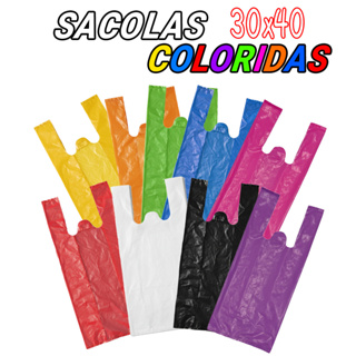 Sacolas Plásticas Alça Camiseta 30x40 Pacote 100 unidades p/ Mercado Adega Lojas em Oferta na Shopee