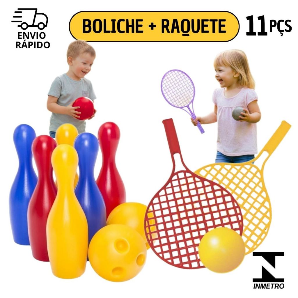 Jogo De Boliche Infantil 2 Bolas 16cm + 2 Raquetes Praia em Oferta na Shopee