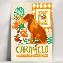 Quadros Decorativos Cachorro Caramelo - Caramelo Bege - Em Mdf - com Fita Adesiva - Envio Imediato