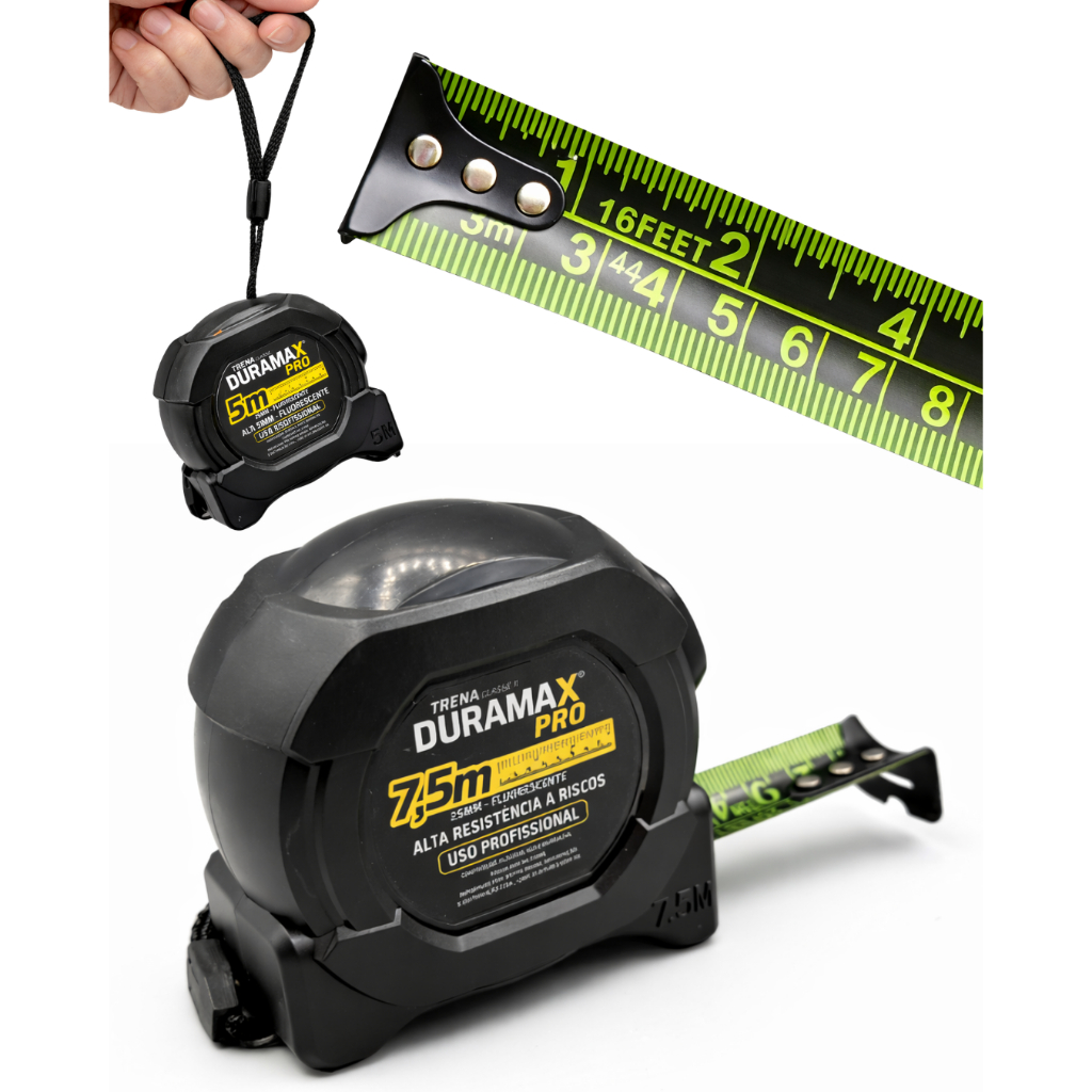 Trena profissional fita métrica Fluorescente com trava Resistente aço de carbono 3m 5m 7,5m em Oferta na Shopee