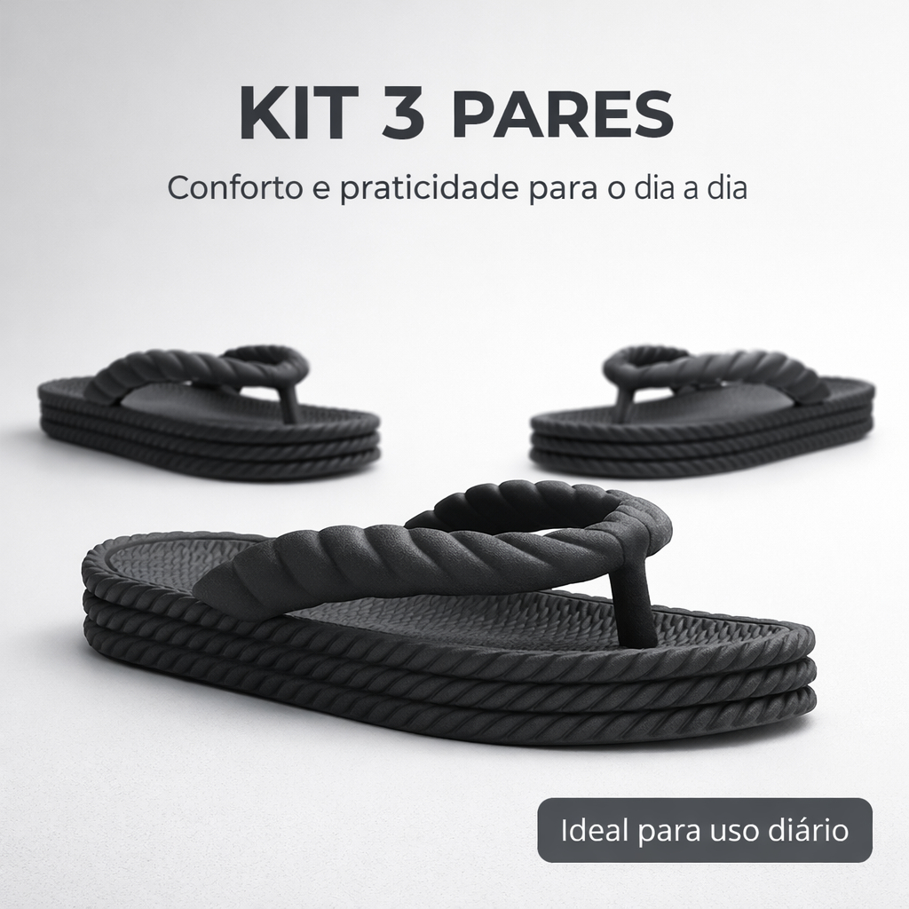 Kit 3 Pares Sandália Feminina Confortável Trançada Estilo Casual Para Seus Momentos de Lazer