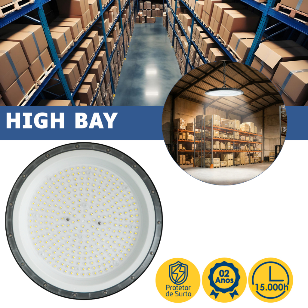 Luminária UFO LED 100W/200W/300W Super Brilho - Alta Potência  Bivolt 6500K para Galpão