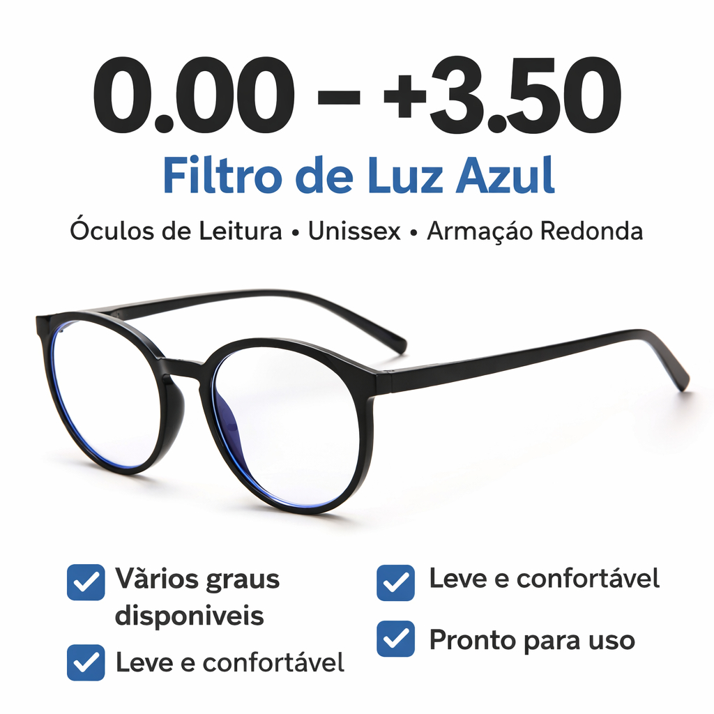 Óculos de Leitura Filtro Luz Azul | 0.00 a +3.50 · Armação Redonda Unissex em Oferta na Shopee