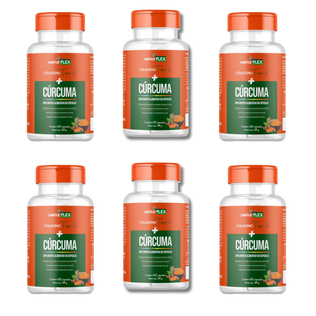 Cúrcuma E Colágeno Tipo2 Articulação Nektar Flex 6 Potes