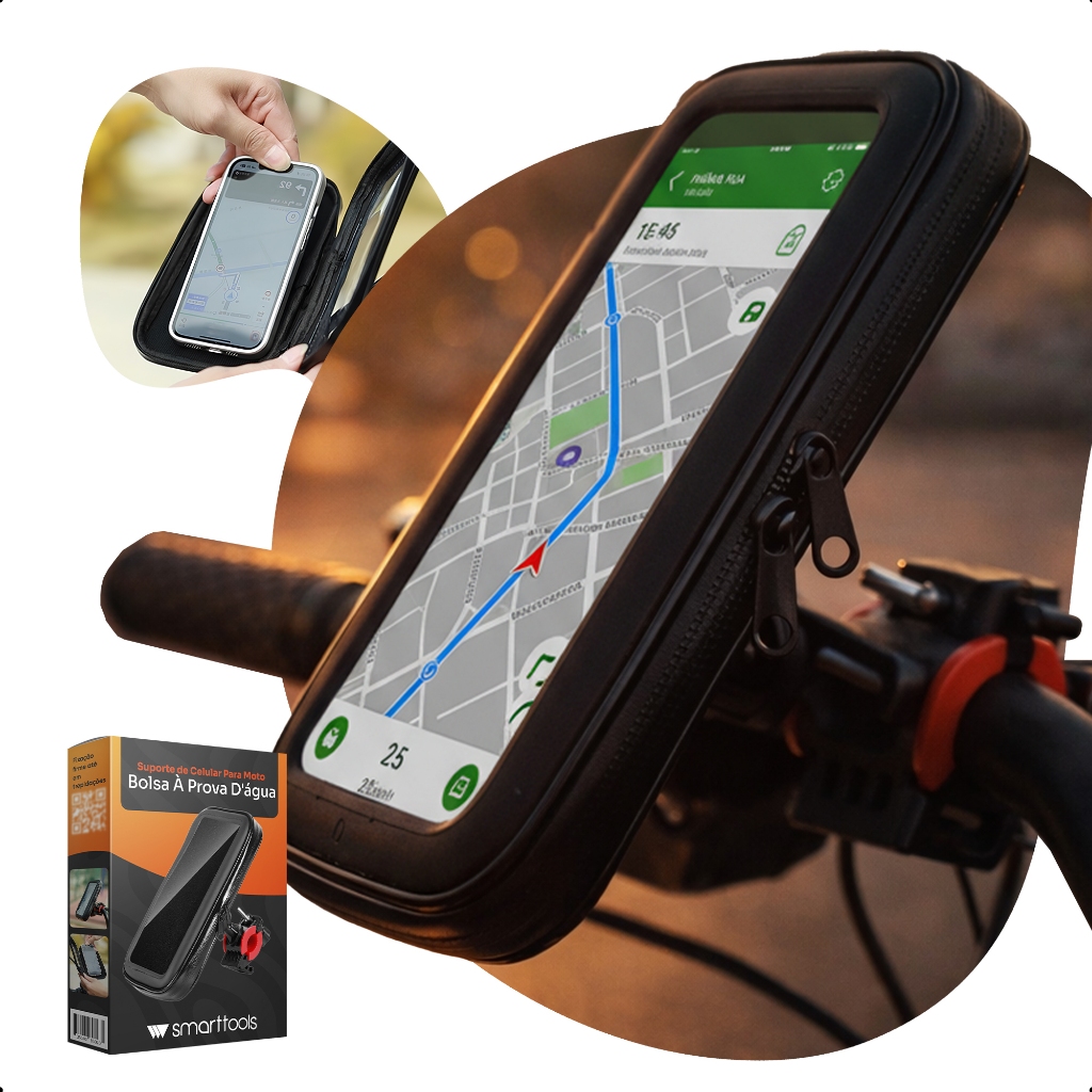 Suporte Celular Moto Bike Impermeável Rotação 360° Película Touch Guidão Capa Protetora