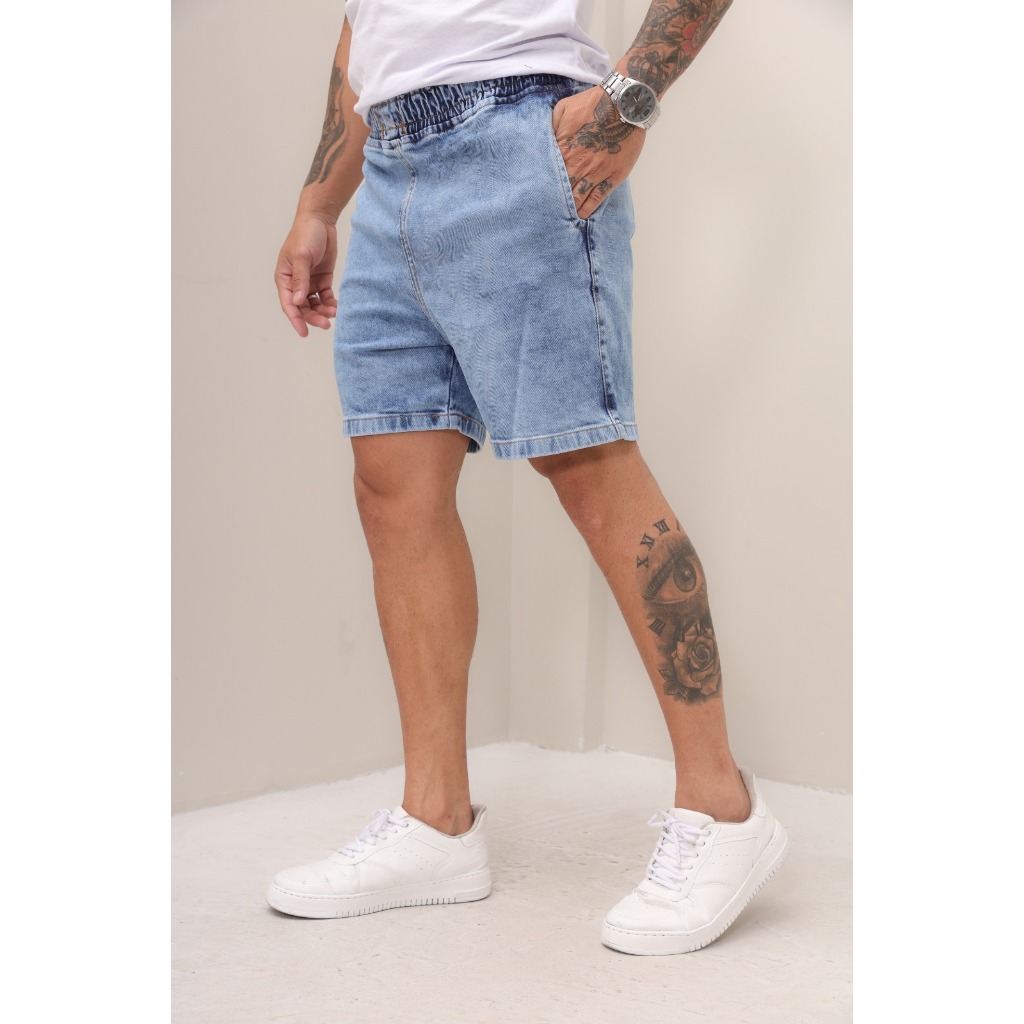 Bermuda Jogger Jeans Azul Manchado Masculino