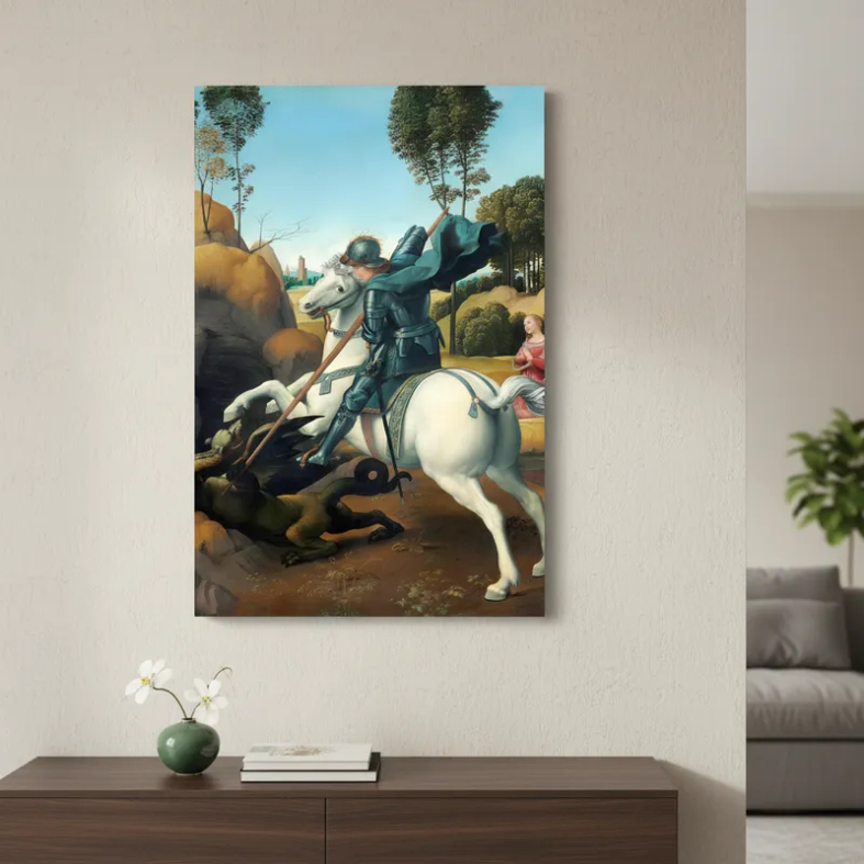 Quadro Arte Sacra Decorativo Religioso São Jorge Dragão Santo dos Guerreiros Canvas 60x40